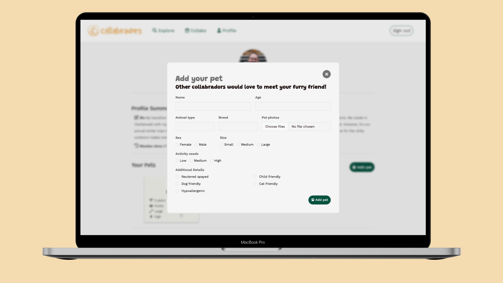 Collabradors add a pet form