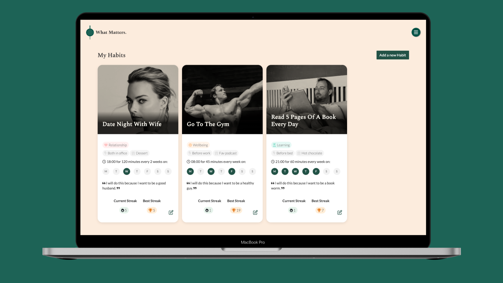 What Matters web app - desktop screenshot of My Habits page
