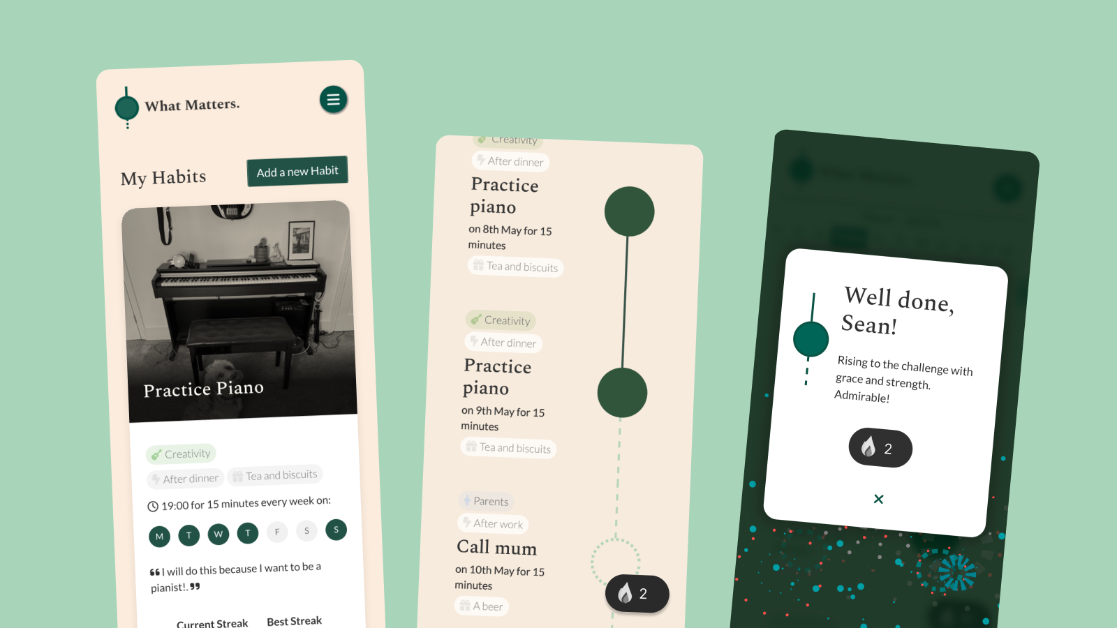 What Matters web aoo - mobile screenshots of habit tracking