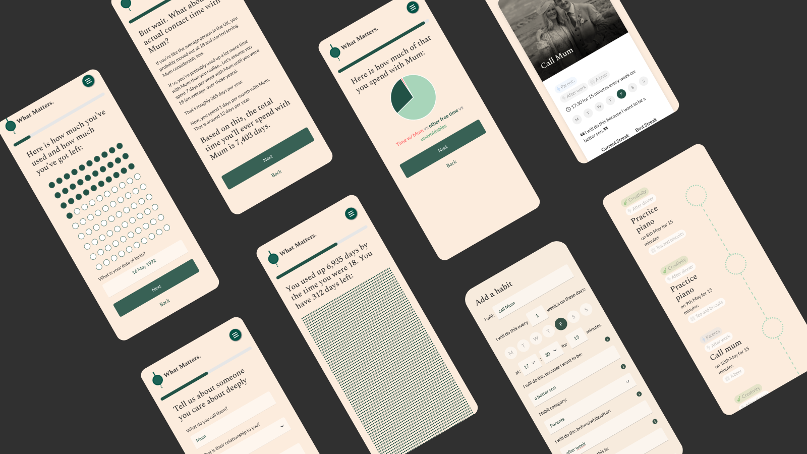 What Matters web app - mobile screenshots